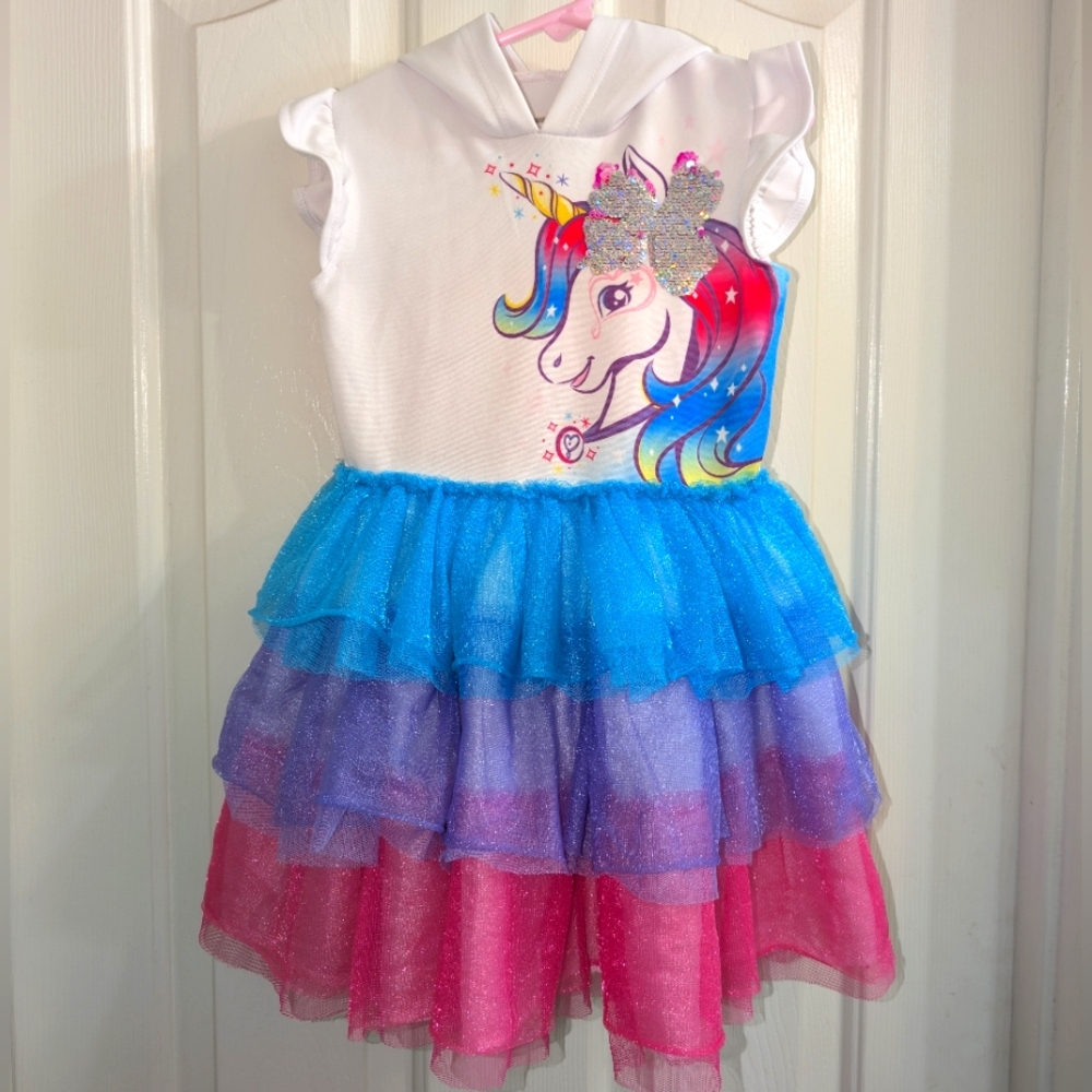 XS Nickelodeon Unicorn Dress with Colorful Tulle Skirt & Unicorn Hood